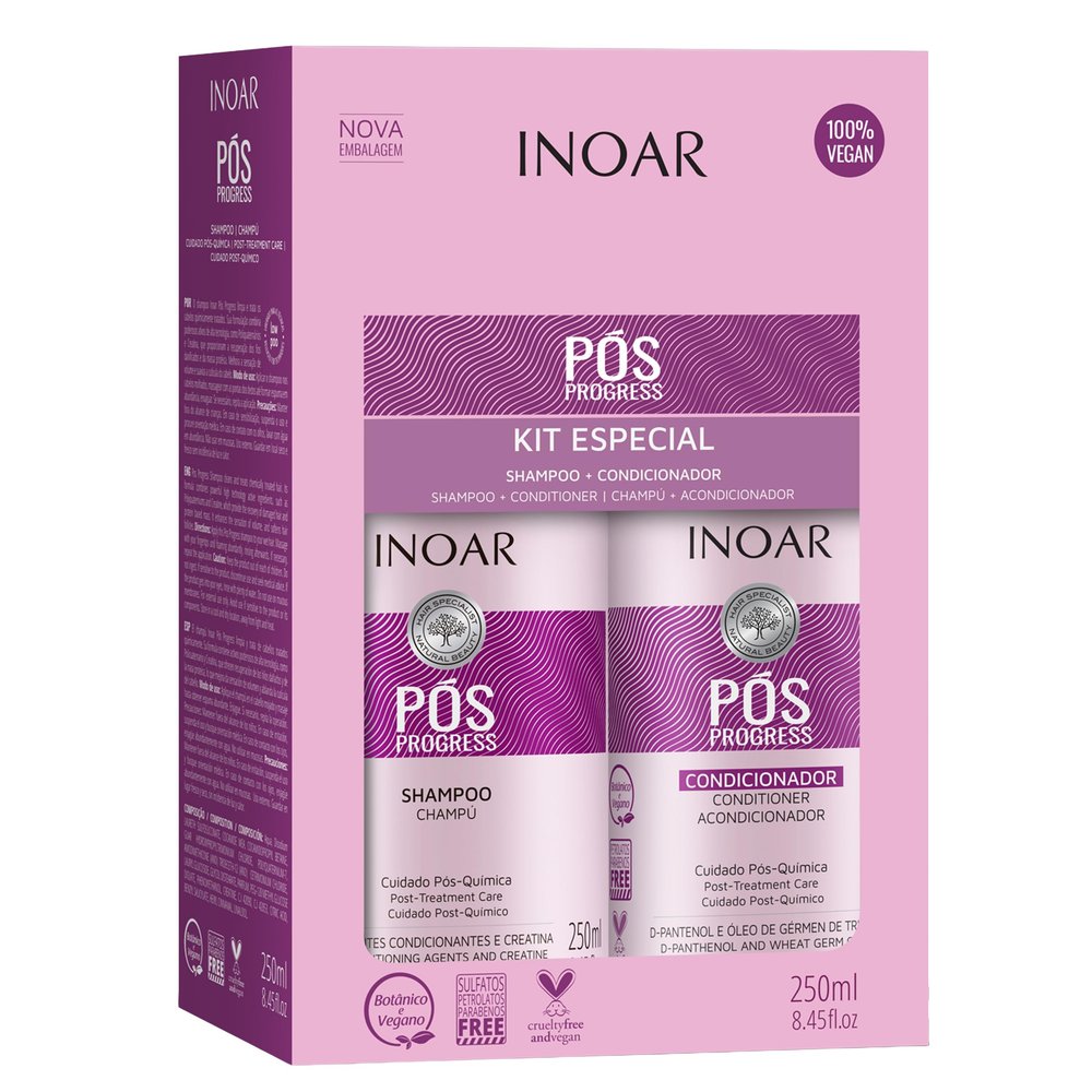 Inoar Ps Progress Duo Kit, Shampoo & Conditioner for Post-Treatment Care, 8.45 fl.oz. Each