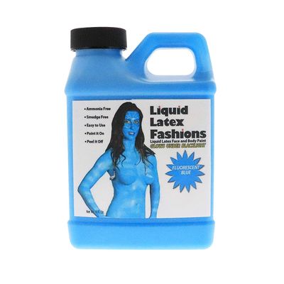 Fluorescent Blue 8 Oz - Liquid Latex Face and Body Paint, Black Light UV Reactive GLOW, Ideal for Cosplay, Costumes, Concerts, Halloween and Theater, Parties!