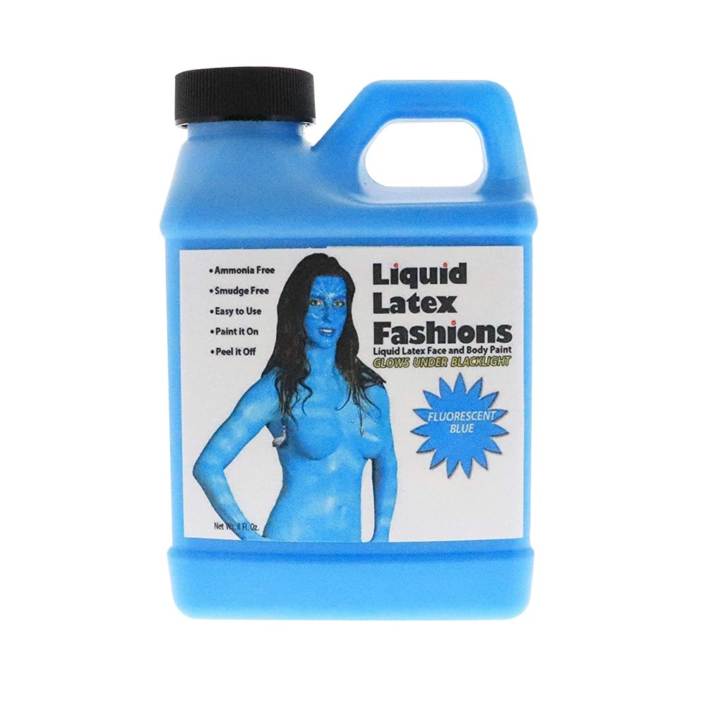 Fluorescent Blue 8 Oz - Liquid Latex Face and Body Paint, Black Light UV Reactive GLOW, Ideal for Cosplay, Costumes, Concerts, Halloween and Theater, Parties!