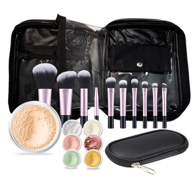 19 pc STARTER KIT w/BRUSHES & CASE (FAIR 1) Mineral Makeup Foundation Blush Bronzer Illuminating Veil Set Bare Skin Matte Powder