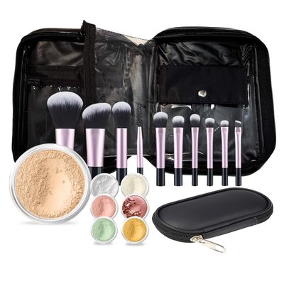 19 pc STARTER KIT w/BRUSHES & CASE (FAIR 2) Mineral Makeup Foundation Blush Bronzer Illuminating Veil Set Bare Skin Matte Powder