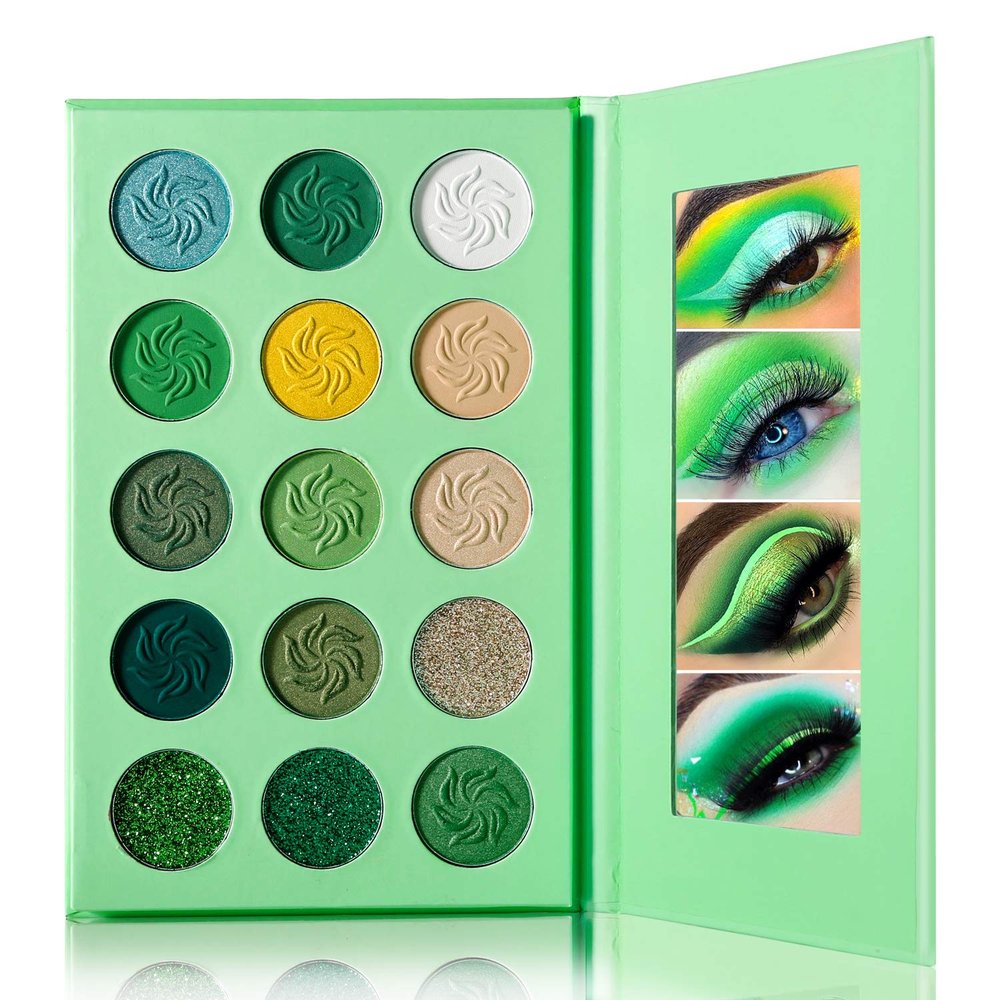 DE'LANCI Avocado Green Eyeshadow Palette 15 Colors, Highly Pigmented Eyeshadow Pallete Matte Shimmer Glitter Eye Shade Grinch Makeup, Long Wear Cruelty Free Nude Yellow Emerald Green Eye Shadow Pallet