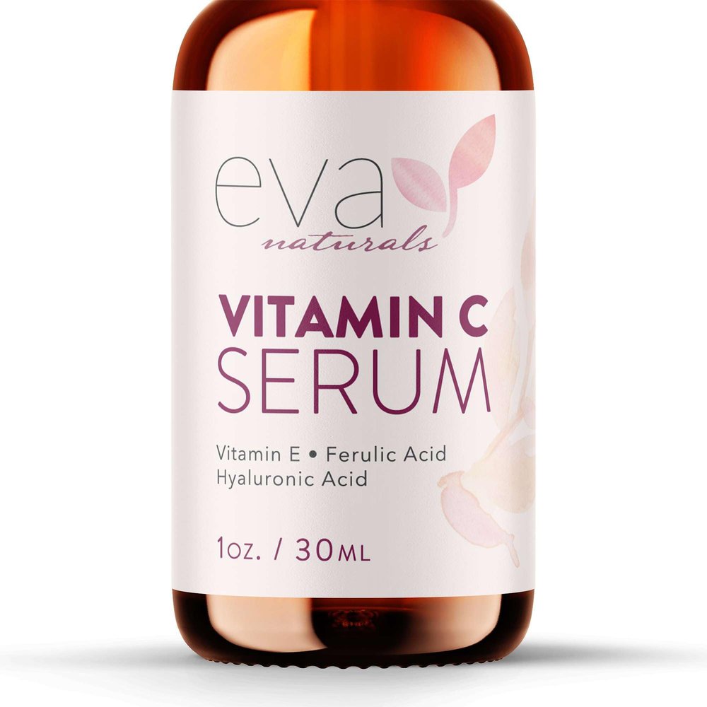 Eva Naturals Vitamin C Serum 20%, Hyaluronic & Ferulic Acid, 1 oz