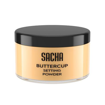 Sacha BUTTERCUP Setting Powder. No Ashy Flashback. Blurs Fine Lines and Pores. Loose, Translucent Face Powder to Set Makeup Foundation or Concealer. For Medium to Dark Skin Tones, 1.75 oz.