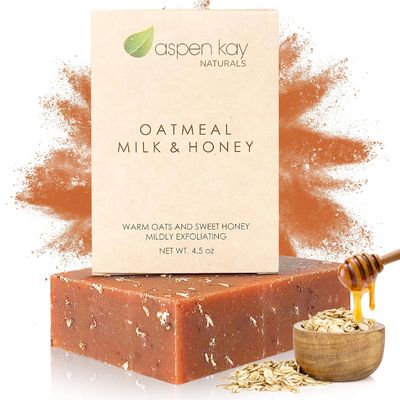 Aspen Kay Naturals Goats Milk, Honey & Oatmeal Soap Bar  with Organic Raw Honey, Goats Milk, Rolled Oats & Shea Butter - Exfoliating Soap  For All Skin Types - Handmade in Florida. 4.5 oz Bar