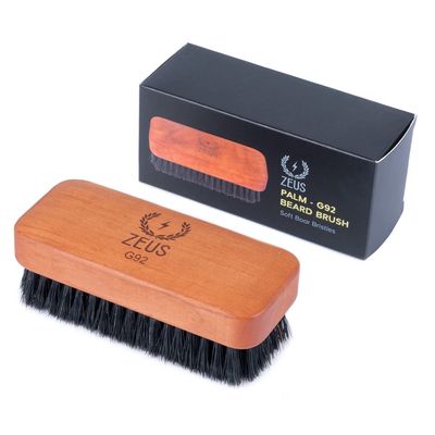 ZEUS Palm Beard Brush for Men, Soft 100% Boar Bristles, Gently Detangles, Smooths & Conditions Facial Hair, German-Made Pear Wood Handle (G92)
