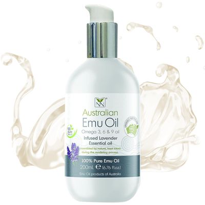 Y Not Natural Pure Emu Oil - Organic Moisture for Face, Body, Hair, Scalp & Nails - Rich in Omega 3-6-9, Vitamins & Essential Minerals - Australian Emu Oil (200ml) 6.76 fl oz - Lavender