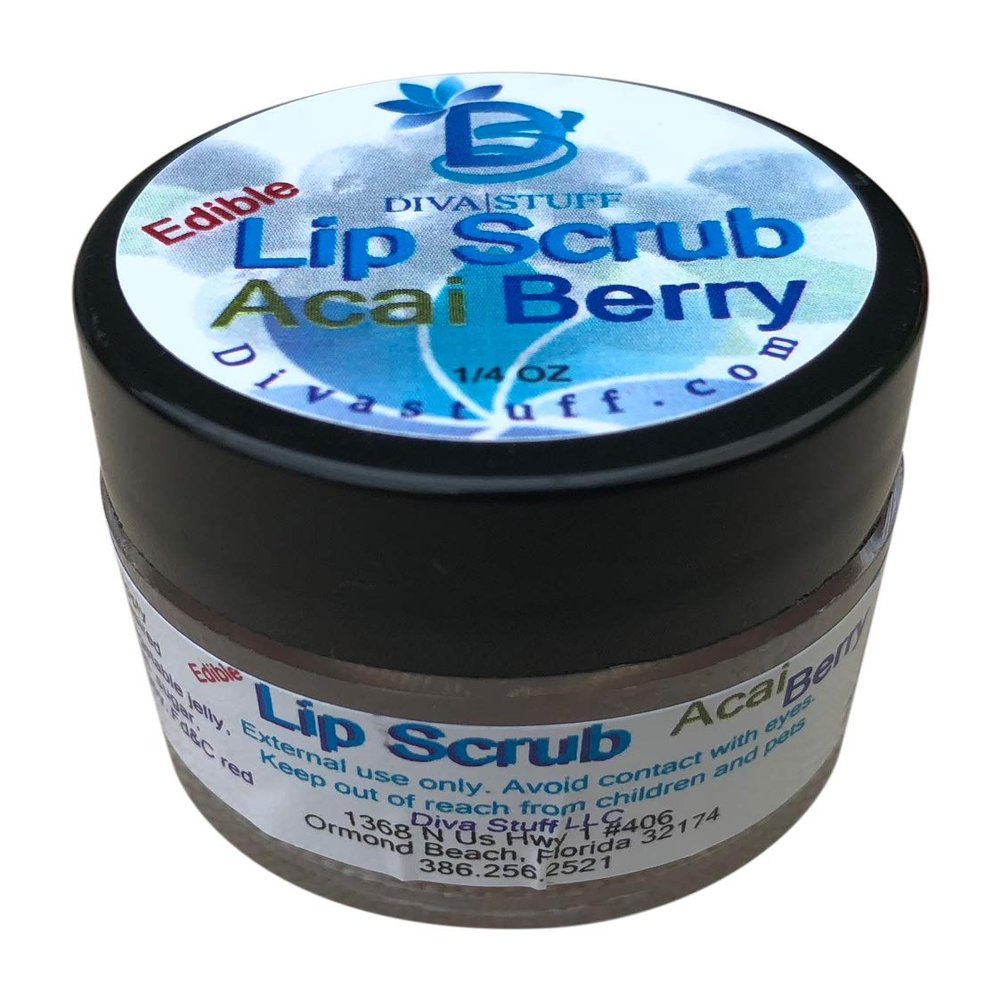 Diva Stuff Ultra Hydrating Lip Scrub for Soft Lips, Gentle Exfoliation, Moisturizer & Conditioner, Acai Berry   oz (Made in the USA)