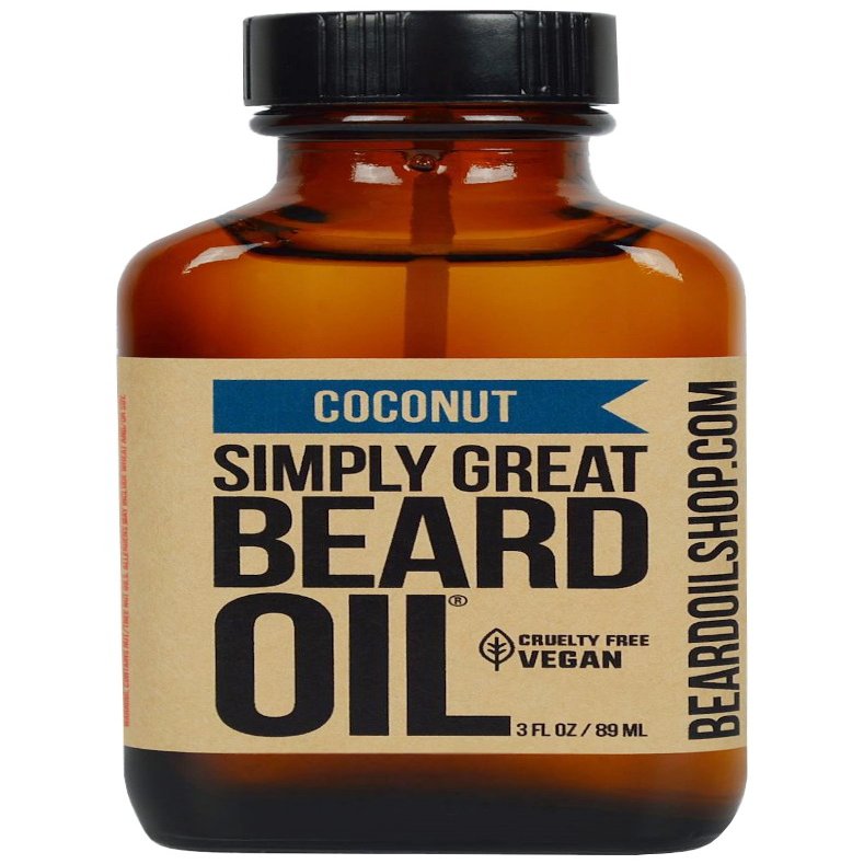Simply Great Beard Oil - COCONUT Scented Beard Oil - Beard Conditioner 3 Oz Easy Applicator - Natural - Vegan and Cruelty Free Care for Beards - America's Favorite - Gifts for Men with Beards