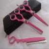 5.5" Professional Barber Razor Edge Powder Coated Hair Cutting and Texturizing Shears Scissors Pink with Straight Razor Student Teacher Kit Set+case Black view 1