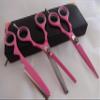 5.5" Professional Barber Razor Edge Powder Coated Hair Cutting and Texturizing Shears Scissors Pink with Straight Razor Student Teacher Kit Set+case Black view 3