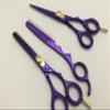 5.5" Professional Barber Razor Edge Powder Coated Hair Cutting and Texturizing Shears Scissors Purple with Straight Razor Student Teacher Kit Set+case Black view 4