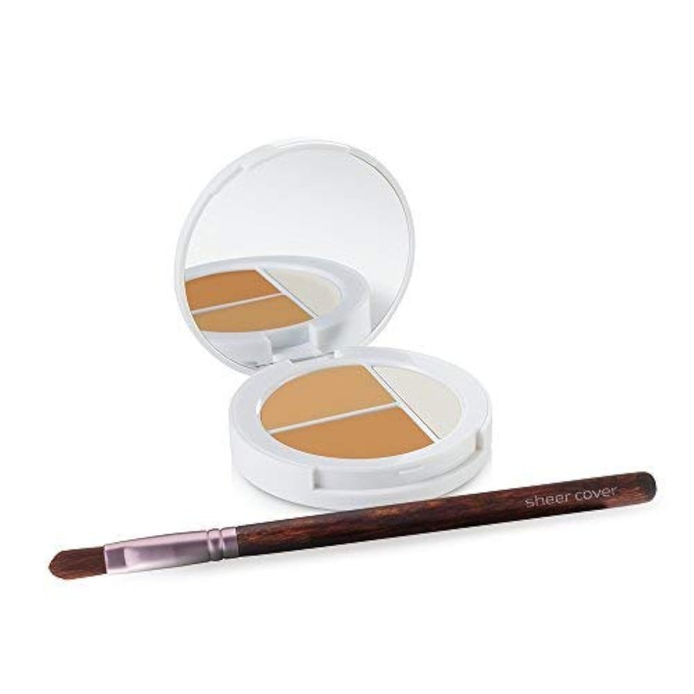 Sheer Cover Studio Conceal and Brighten Highlight Trio Two-Toned Concealers Shimmering Highlighter Medium/Tan Shade With FREE Concealer Brush 3 Grams