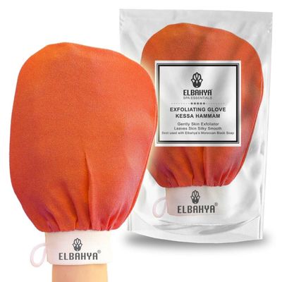 Elbahya Exfoliating Mitt Body Kessa Hammam - Body Tool Remover of Dead & Dry Skin or Keratosis Pilaris, Made of 100% Viscose Fiber (Orange Pack of 1)