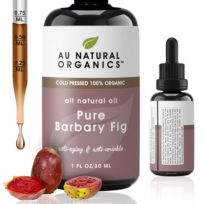 Au Natural Organics Barbary Fig Seed Oil 100% Pure Organic Prickly Pear Oil Cold Pressed Extra Virgin Moisturizer for Face Skin Hair Hydrating Anti-Aging Lightweight Glass Bottle with Dropper 1 oz