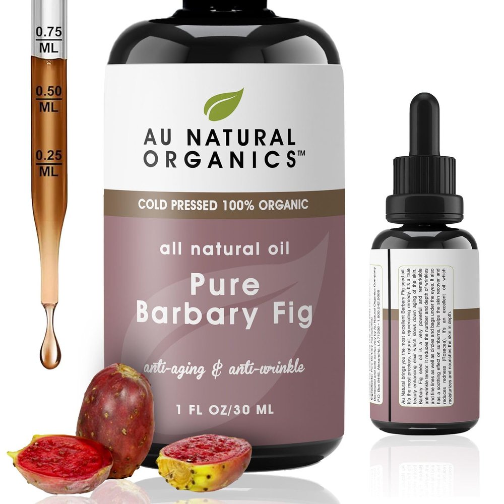 Au Natural Organics Barbary Fig Seed Oil 100% Pure Organic Prickly Pear Oil Cold Pressed Extra Virgin Moisturizer for Face Skin Hair Hydrating Anti-Aging Lightweight Glass Bottle with Dropper 1 oz