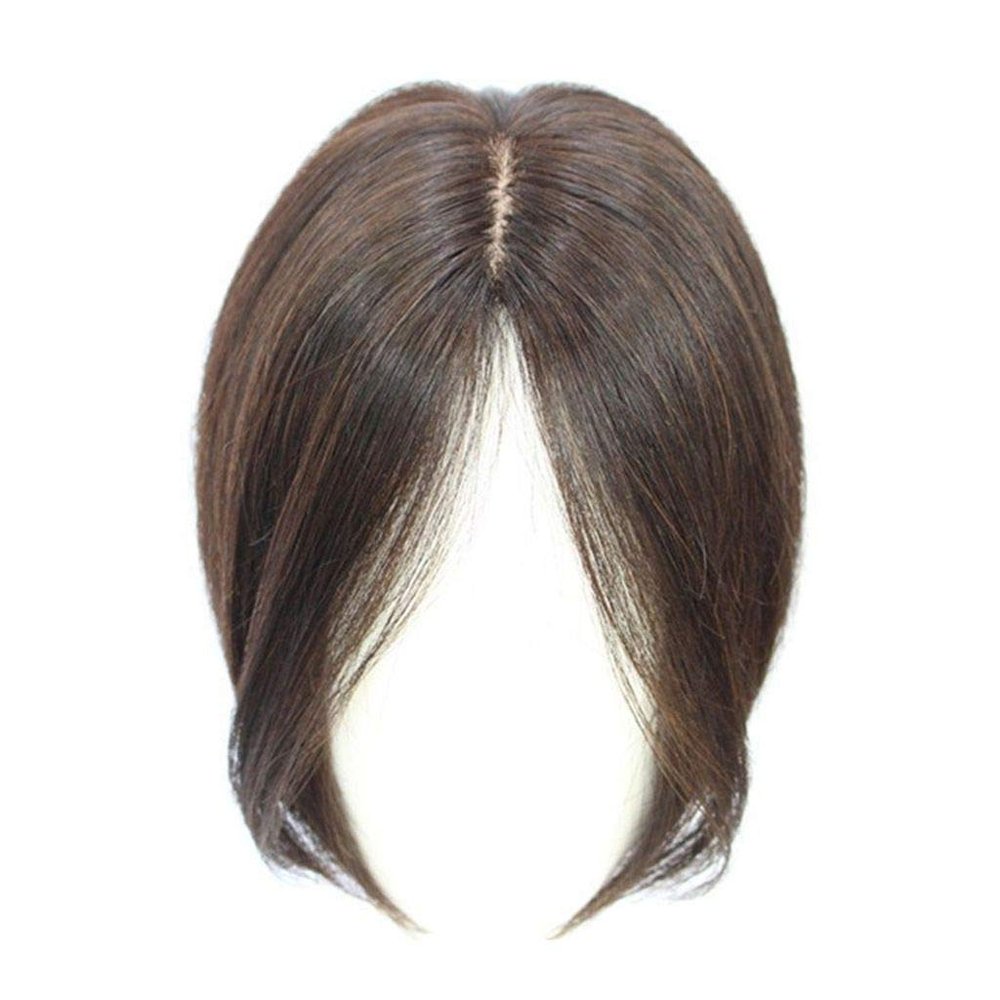 100% Remy Human Hair Silk Base Top Hairpieces Clip in Middle Part Topper for Women with Thinning Hair Gray Hair, 10" Natural Black