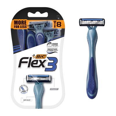BIC Flex 3 Sensitive Disposable Razors for Men, Great Razors For a Smooth and Comfortable Shave, Shaving Razors With 3 Blades, 3 Count