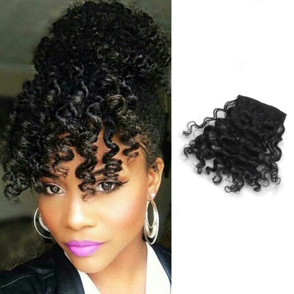 Shinon Curly Bangs Human Hair Clip in Bangs Hair Extension Real 10 A Curly Hair Bangs Black Color