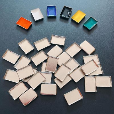 FCLUB 100PCS Tiny Empty Metal Pans 3/4" 1/2" (0.6ml) Shallow Rectangle Eyeshadow & Cosmetic Pans for Makeup, Watercolor, Lipstick, Blush, Foundation, DIY Magnetic Palette Refills