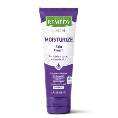 Medline Remedy Clinical Skin Cream Moisturizer, Unscented (4 fl oz), 12 Count Nourishing for Dry Skin, Paraben and Sulfate-Free Moisturizing Cream for Face and Body, Lotion for Sensitive Skin