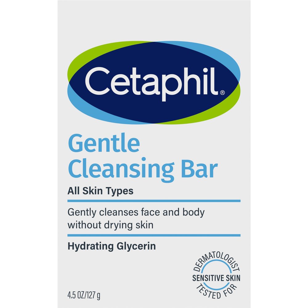 Cetaphil Gentle Cleansing Bar, 4.5 oz, Nourishing Cleansing Bar For Dry, Sensitive Skin, Non-Comedogenic, Non-Irritating for Sensitive Skin (Packaging May Vary)