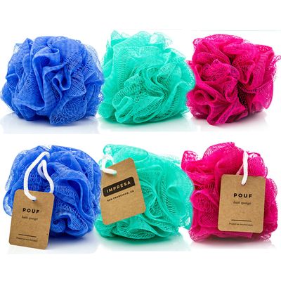 IMPRESA Mesh Bath & Shower Loofah Sponges - 5-Inch - Pack of 6 Gentle Exfoliating Body Scrubber & Bath Pouf - Home & Travel Loofah Pack - Durable Quick-Dry Shower Sponge