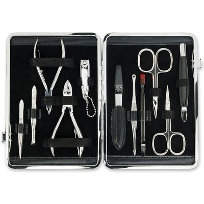 3 Swords Germany - brand quality 11 piece manicure pedicure grooming kit set for professional finger & toe nail care scissors clipper fashion leather case in gift box, Made by 3 Swords (00255)