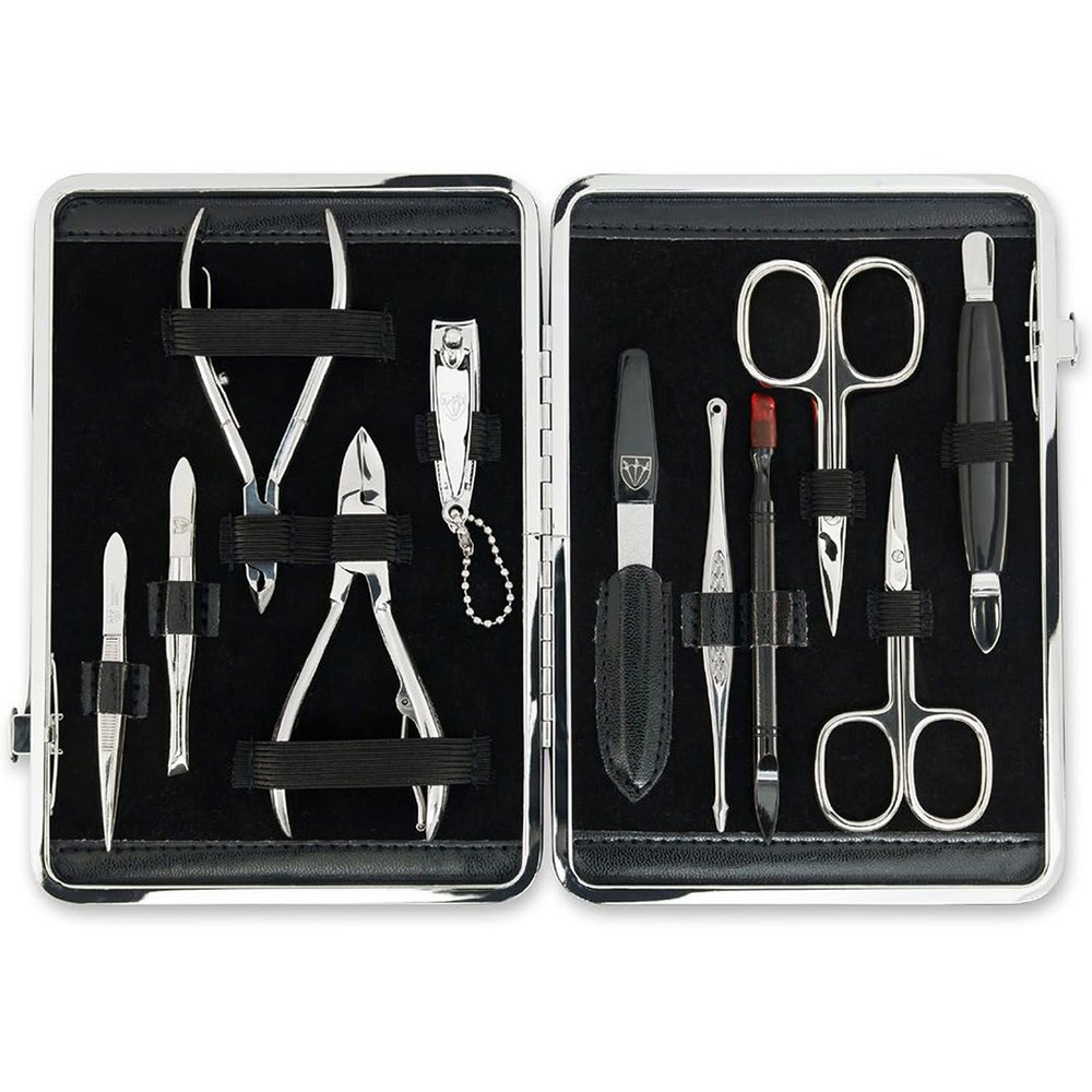 3 Swords Germany - brand quality 11 piece manicure pedicure grooming kit set for professional finger & toe nail care scissors clipper fashion leather case in gift box, Made by 3 Swords (00255)