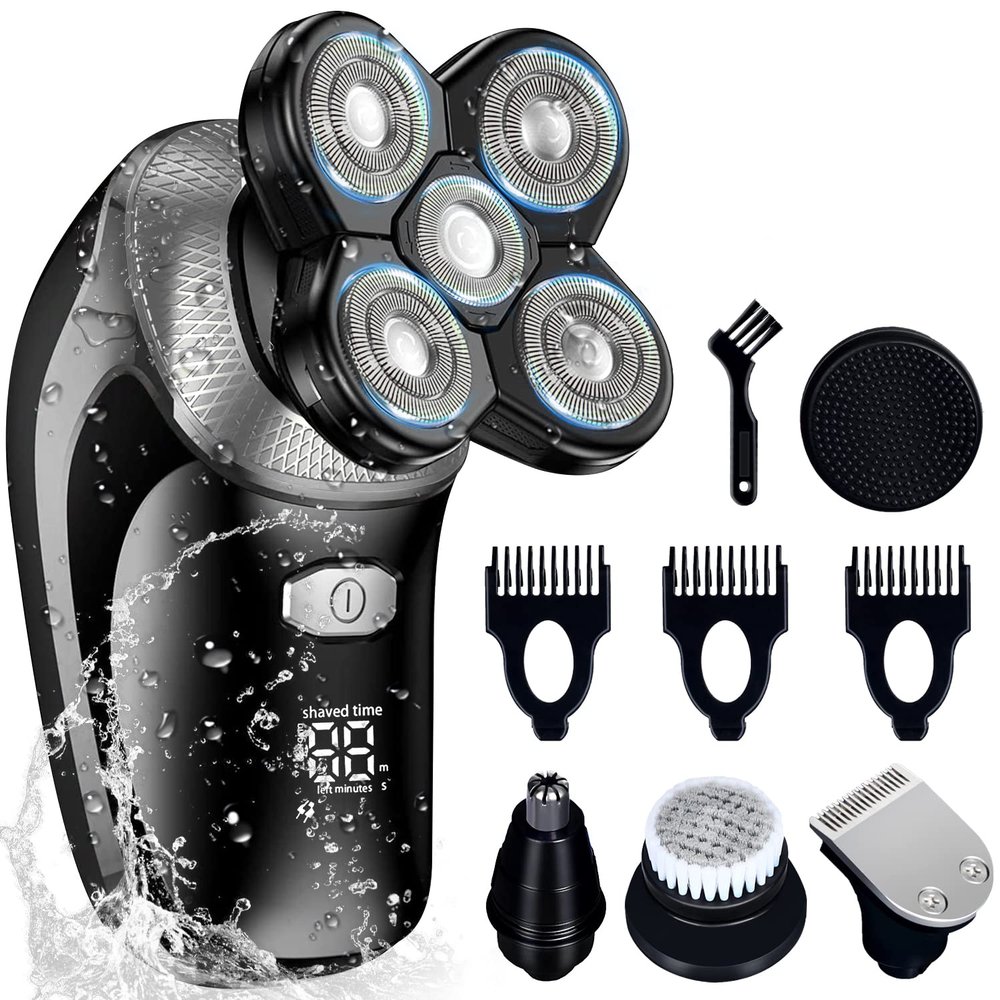 DOTSOG Electric Shaver Razor for Men,Waterproof 5D Floating Head Shaving Bald Head Shaver 5 in 1 Grooming Kit Beard Trimmer with Pop-up Trimmer Waterproof USB Fast Charging