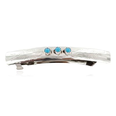 $200Tag Silver Certified Navajo Natural Turquoise Native Hair Barrette 10346-4 Made by Loma Siiva