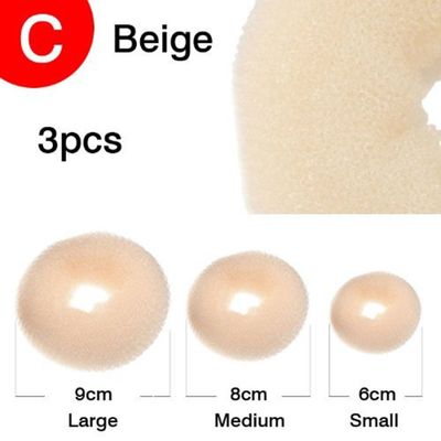 AnHua Beige 3PCS/Set Magic Hair Styling Clip Accessory Maker Tool Pads Foam Sponge Hairpins Bun Donut Updo Style Donut L+M+S