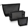 Boao 3 Piece Mesh Cosmetic Bag Mesh Makeup Bag with Zipper Pouch Travel Toiletry for Makeup Organizer Home Office Travel Accessories(Black) view 1