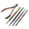 AAProTools Cuticle Pusher Remover with Nipper Rainbow Stainless Steel Manicure Nail Art Tool Set view 1