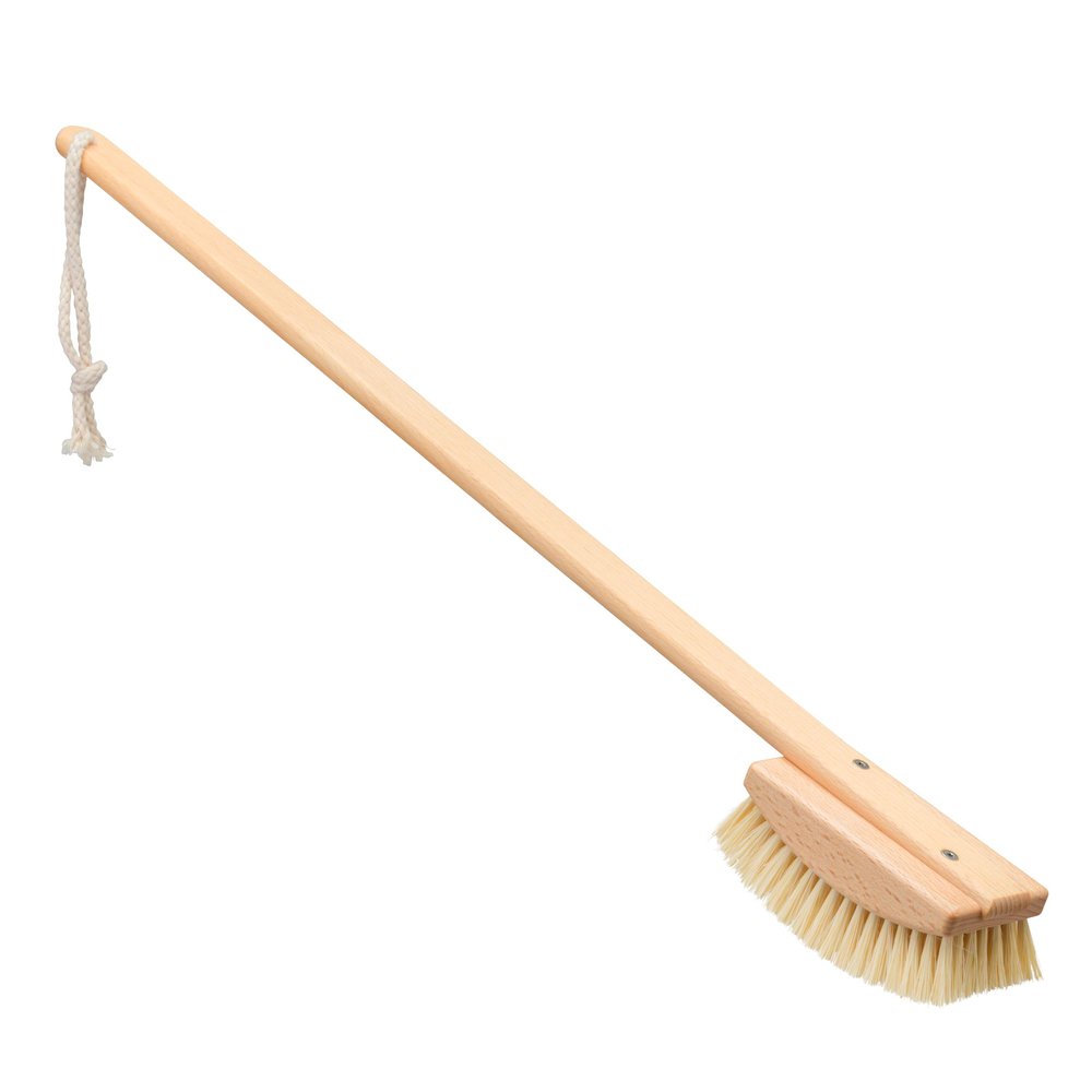 REDECKER Bath and Foot Brush - Extra-Long Oiled Beechwood Handle - Stiff Tampico Fiber Bristles Exfoliate Skin - 24 inches - Wood Scrub Brush with Long Handle - Made in Germany