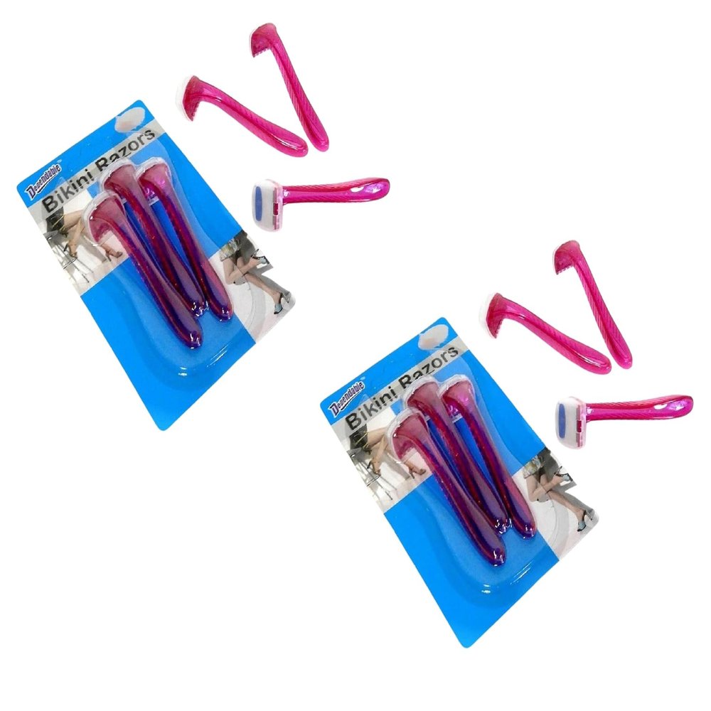 2 Packs Bikini Razors  Total 6 Pieces  Reusable Disposable Shavers for Womens Bikini Area  Ideal for Brazilian Shave, Pubic Hair, Underarms, and Body Grooming