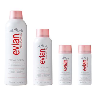 BRUMISATEUR Evian Facial Spray 24/7 Kit - Hydrating Mineral Water Mist for Face & Skin - Refreshes Makeup, Sets, & Tones - Travel-Friendly Sizes for Daily Moisture Boost
