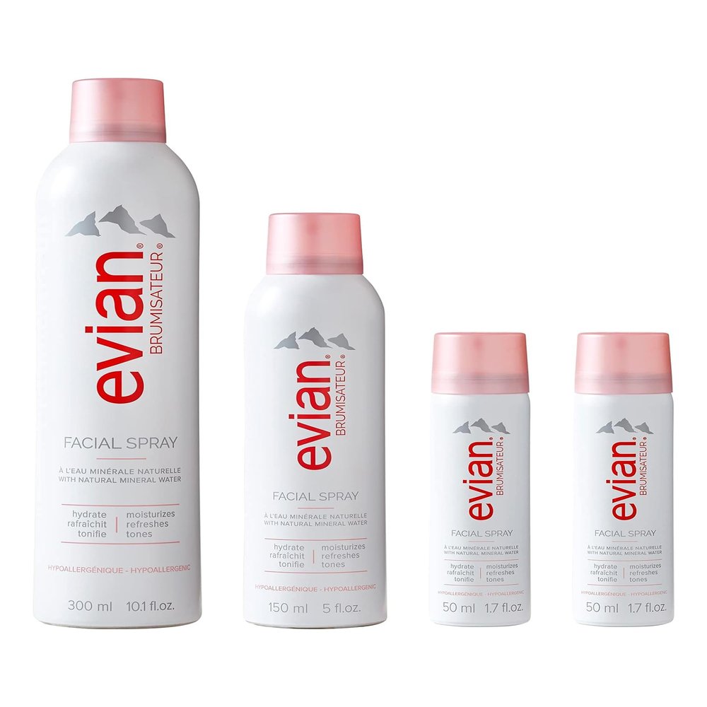 BRUMISATEUR Evian Facial Spray 24/7 Kit - Hydrating Mineral Water Mist for Face & Skin - Refreshes Makeup, Sets, & Tones - Travel-Friendly Sizes for Daily Moisture Boost