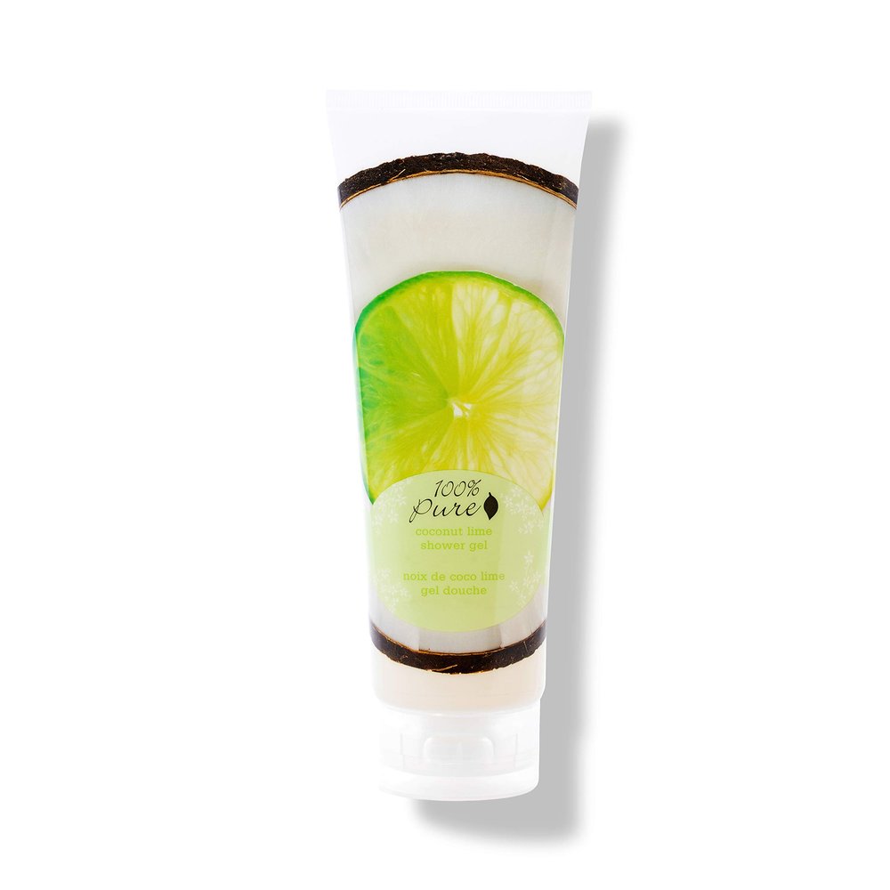 100% PURE Coconut Lime Shower Gel Natural Foaming & Hydrating Body Wash - Deeply Moisturizing Gentle Soap Cleanser for All Skin Types, Even Sensitive - Gluten-Free - 8 Fl Oz