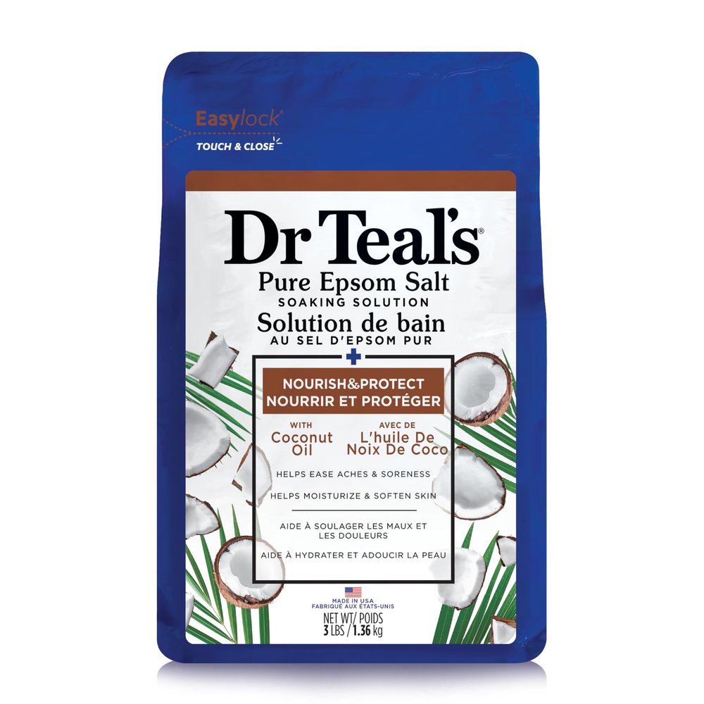 Dr Teal's Salt Soak with Pure Epsom Salt, Nourish & Protect with Coconut Oil, 3 lbs
