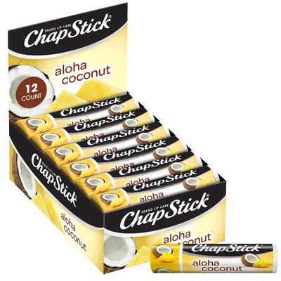 ChapStick Bulk Lip Balm, Aloha Coconut, 12-Pack Luscious & Tropical Lip Moisturizer, 0.15 Ea
