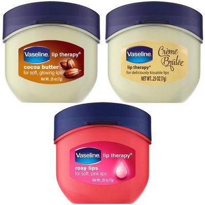 Vaseline Lip Therapy Variety 3-Pack Crme Brle, Rosy Lips, Cocoa Butter Mini Lip Balms for Soft, Glowing, and Deliciously Kissable Lips, 0.25 Oz Ea
