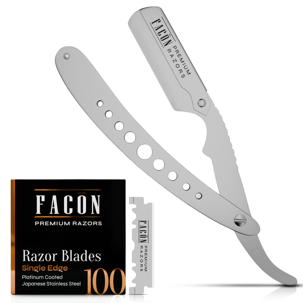 Facn Straight Razors for Men - Professional Barber Straight Edge Razor Kit with 100 Blades, Classic Stainless Steel Barbero Shaver for a Smooth & Precise Shave, Premium Barber Razor for Men's Shaving