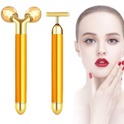 NUOMAN 2 in 1 Electric Face Massager Roller, Golden 3D Roller and T Shape Facial Roller Massager Kit