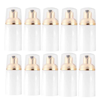 10 Pcs 1.7Oz Lash Shampoo Bottles Foam Bottle with Gold Pump Empty Travel Foaming Dispensers for Soap,Shampoo(Gold,White)