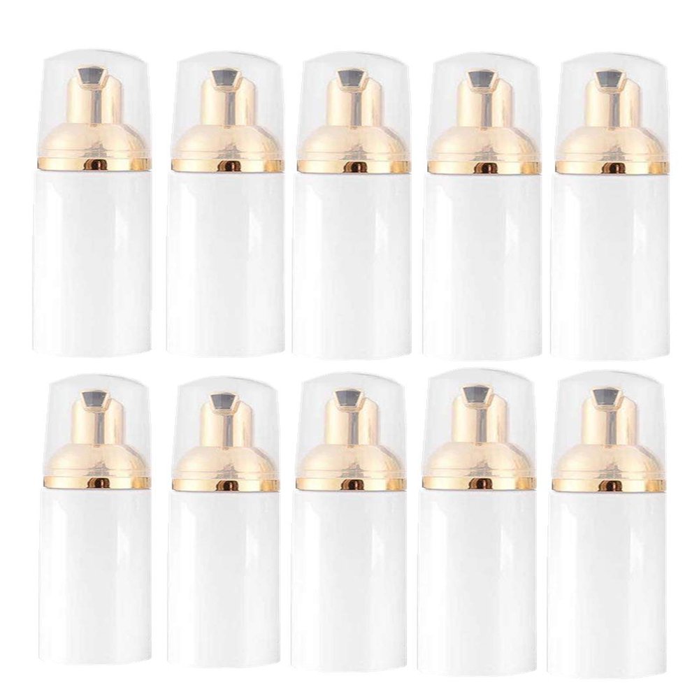 10 Pcs 1.7Oz Lash Shampoo Bottles Foam Bottle with Gold Pump Empty Travel Foaming Dispensers for Soap,Shampoo(Gold,White)