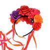 Floral Fall Women Day of the Dead Flower Crown Festival Headband Rose Mexican Floral Headpiece HC-23 (Red Purple) view 4