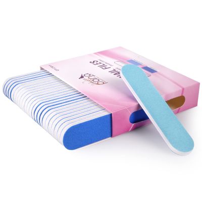 25pcs - PANA Mini Double-Sided Emery Nail File for Manicure, Pedicure, Natural, and Acrylic Nails - Blue/Light Blue (Grit 100/100)
