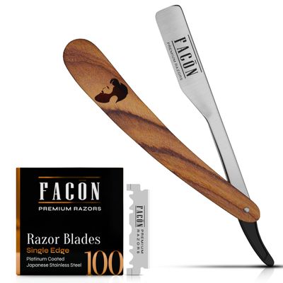 Facn Straight Razors for Men - Professional Barber Straight Edge Razor Kit with 100 Blades, Wooden Stainless Steel Barbero Shaver for a Smooth & Precise Shave, Premium Barber Razor for Men's Shaving