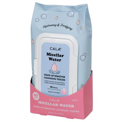 CALA Makeup Remover Cleansing Tissues: Micellar Water (60 Sheets) - Hydrating, Gentle Wipes for a Clean, Radiant Complexion, Safe for All Skin Types